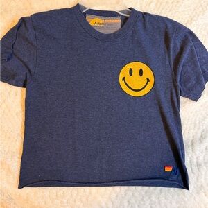 Aviator Nation cropped Navy Tee with Yellow Smiley NWOT